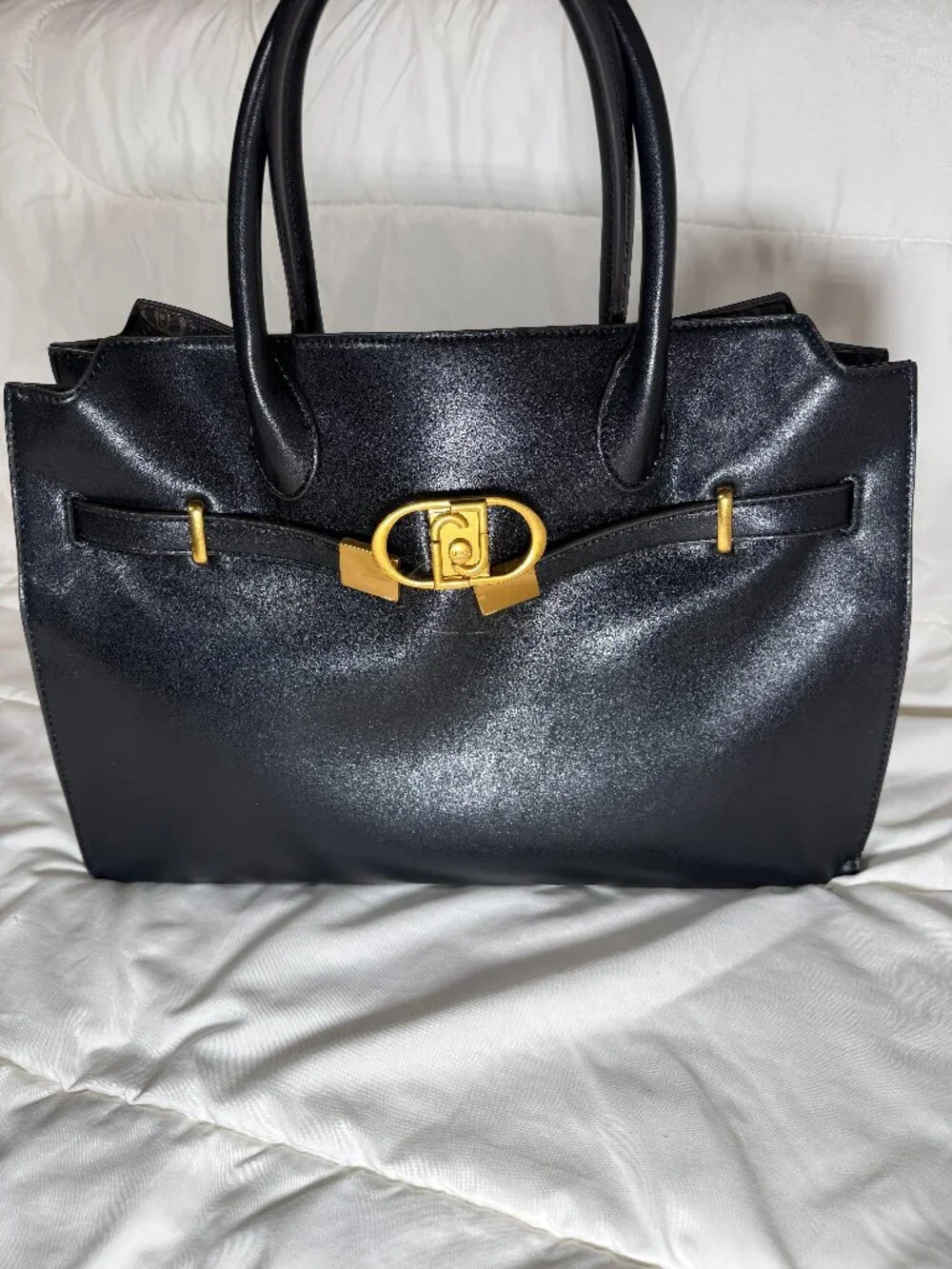 NEW LIU JO Italy Black Belted Structured Tote Satchel Bag